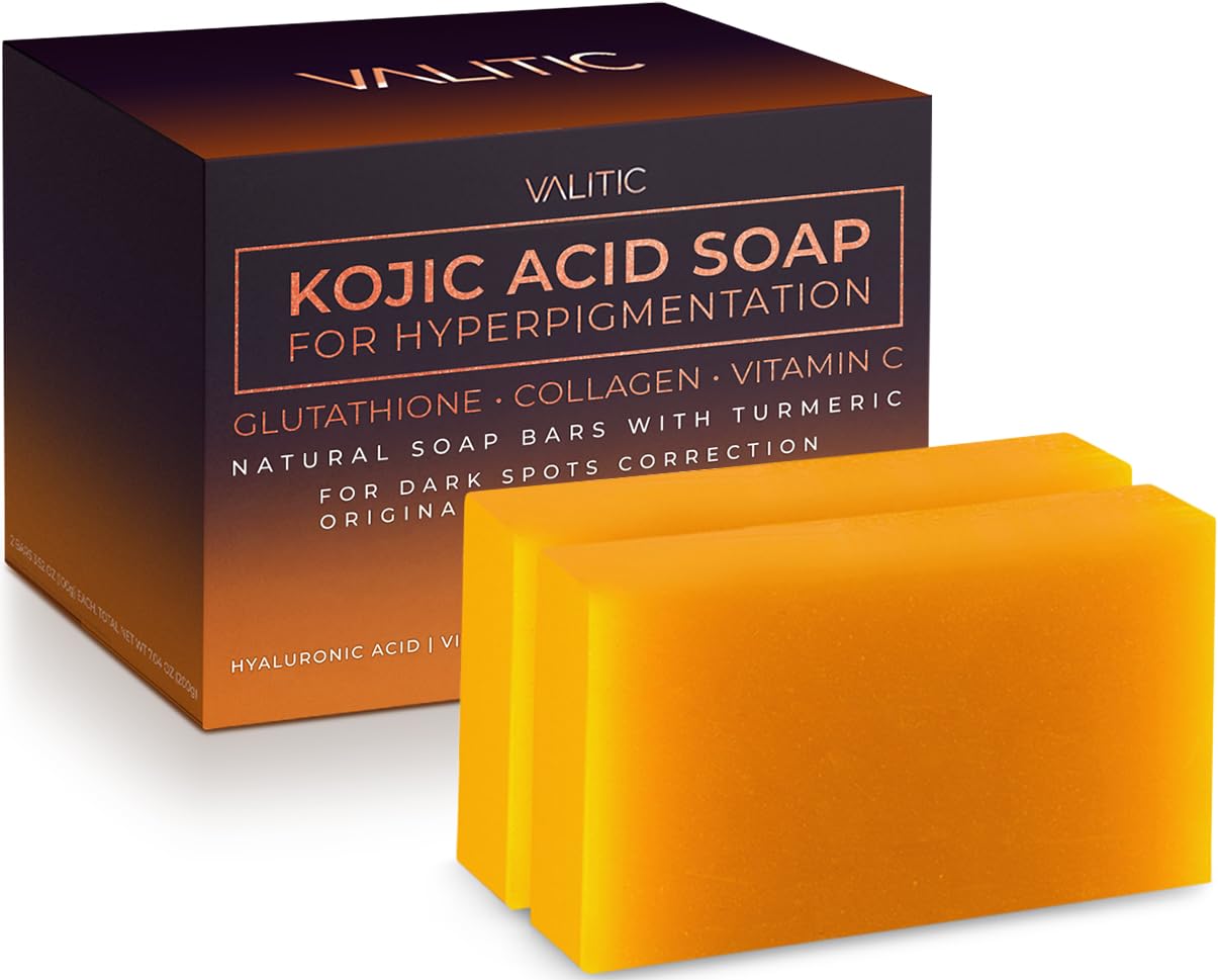 VALITIC Kojic Acid Soap for Hyperpigmentation, Glutathione, Collagen & Vitamin C - Dark Spot Correcting Facial Cleanser