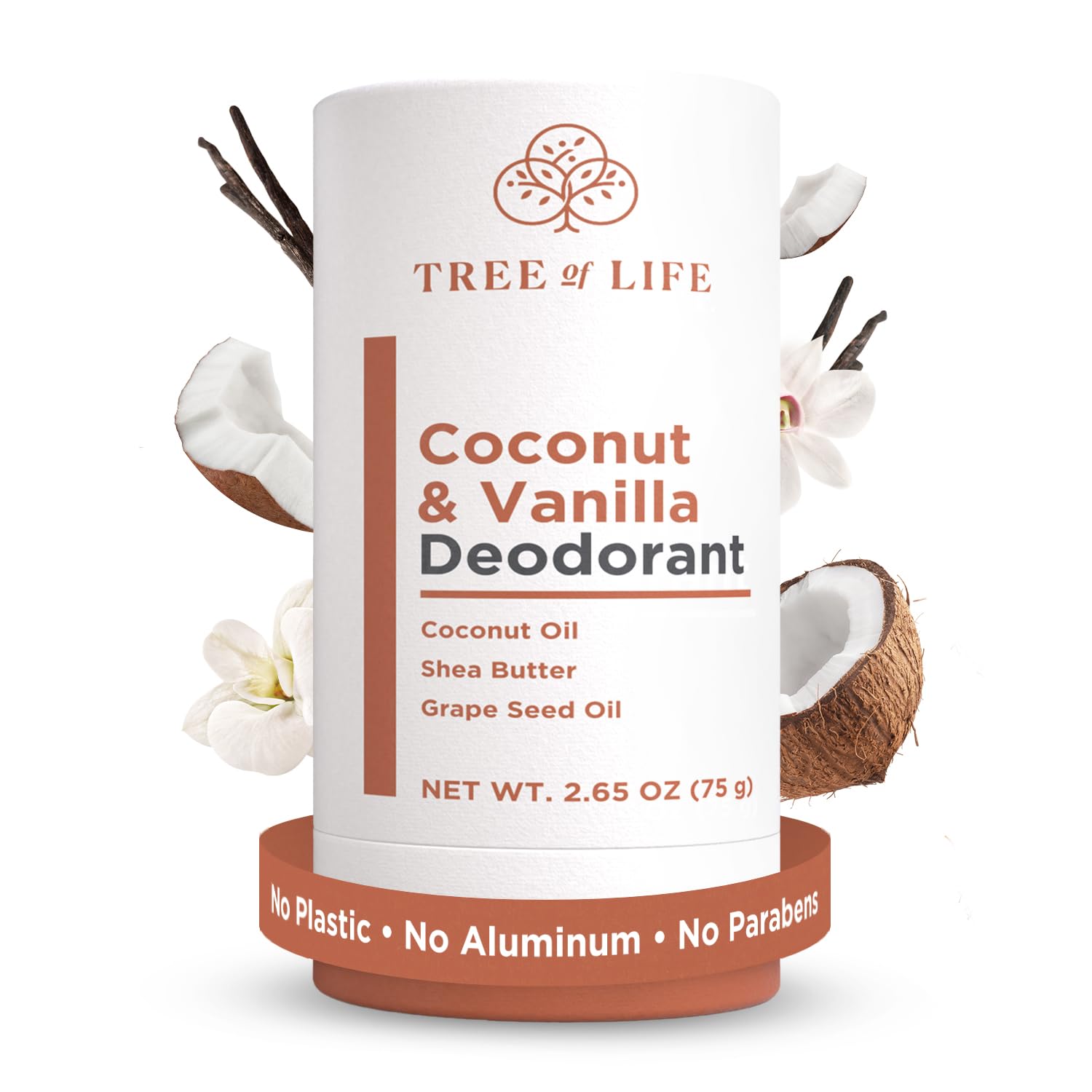 Tree of Life Beauty Coconut and Vanilla Aluminum Free Deodorant for Women - Nourishing Natural Ingredients, Soothing Sce