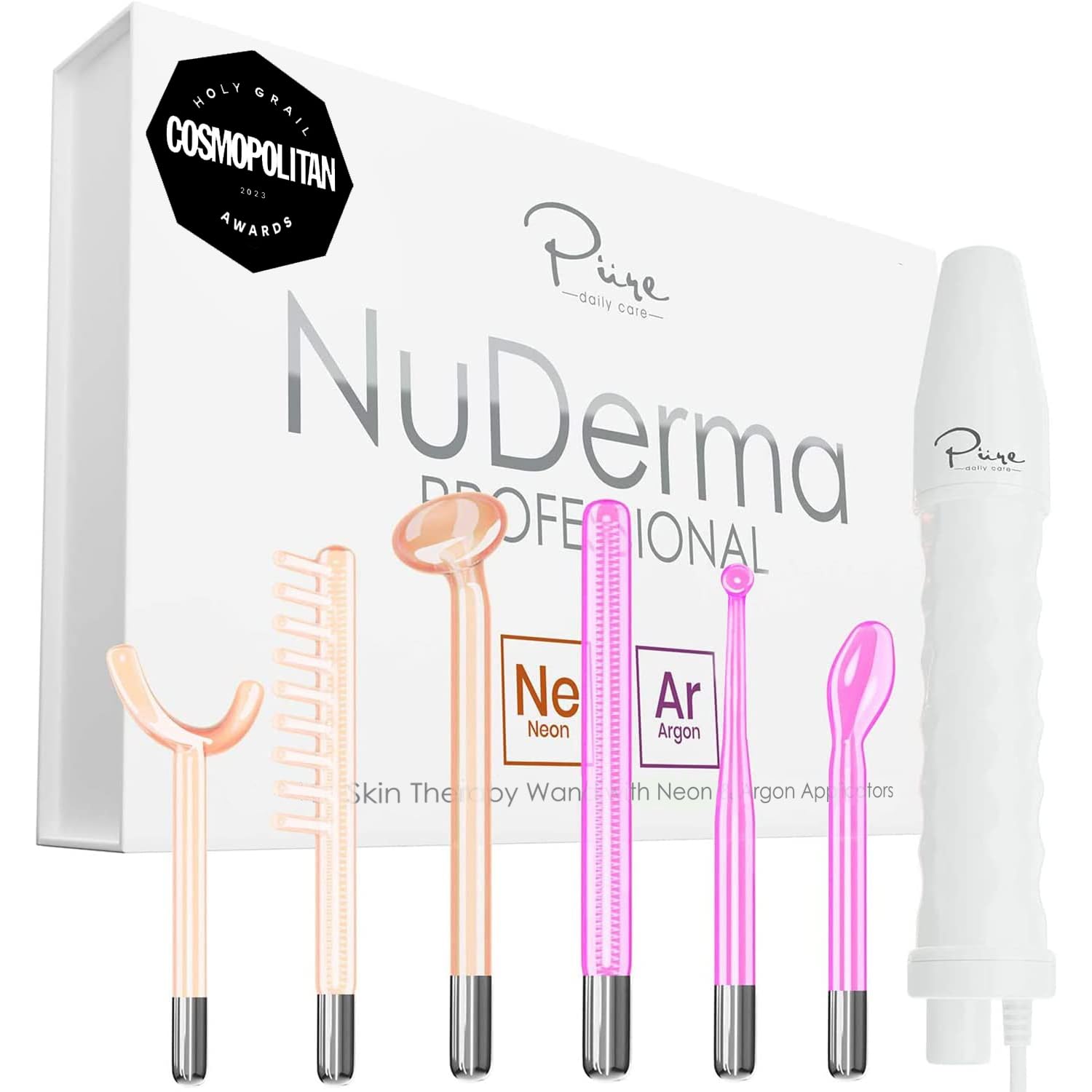 NuDerma Professional Skin Therapy Wand for Clear, Firm, and Tight Skin - Portable with 6 Neon & Argon Wands - Boost Your
