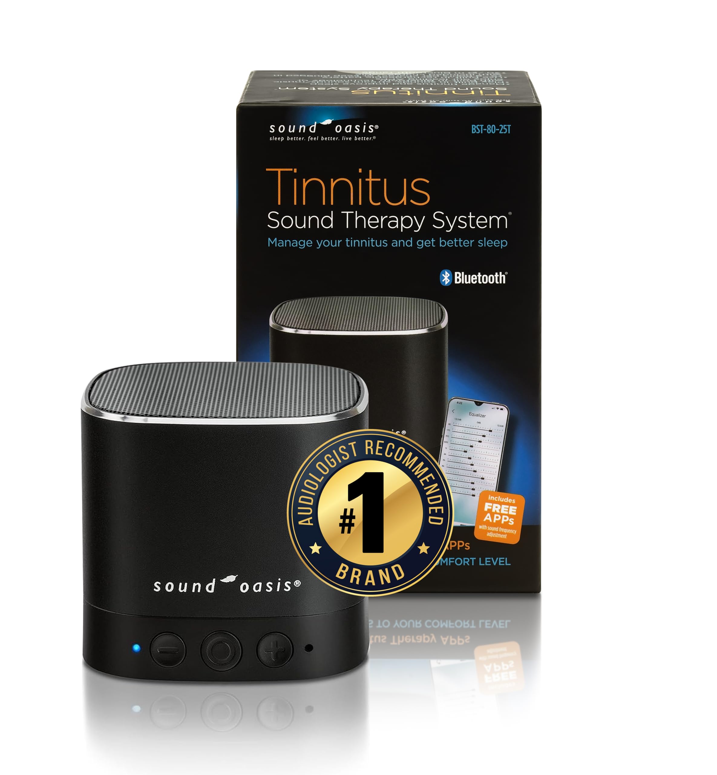 Sound Oasis® Bluetooth® Tinnitus Sound Therapy System® for Better Sleep and Tinnitus Management - 25 Built-in Sounds, 12