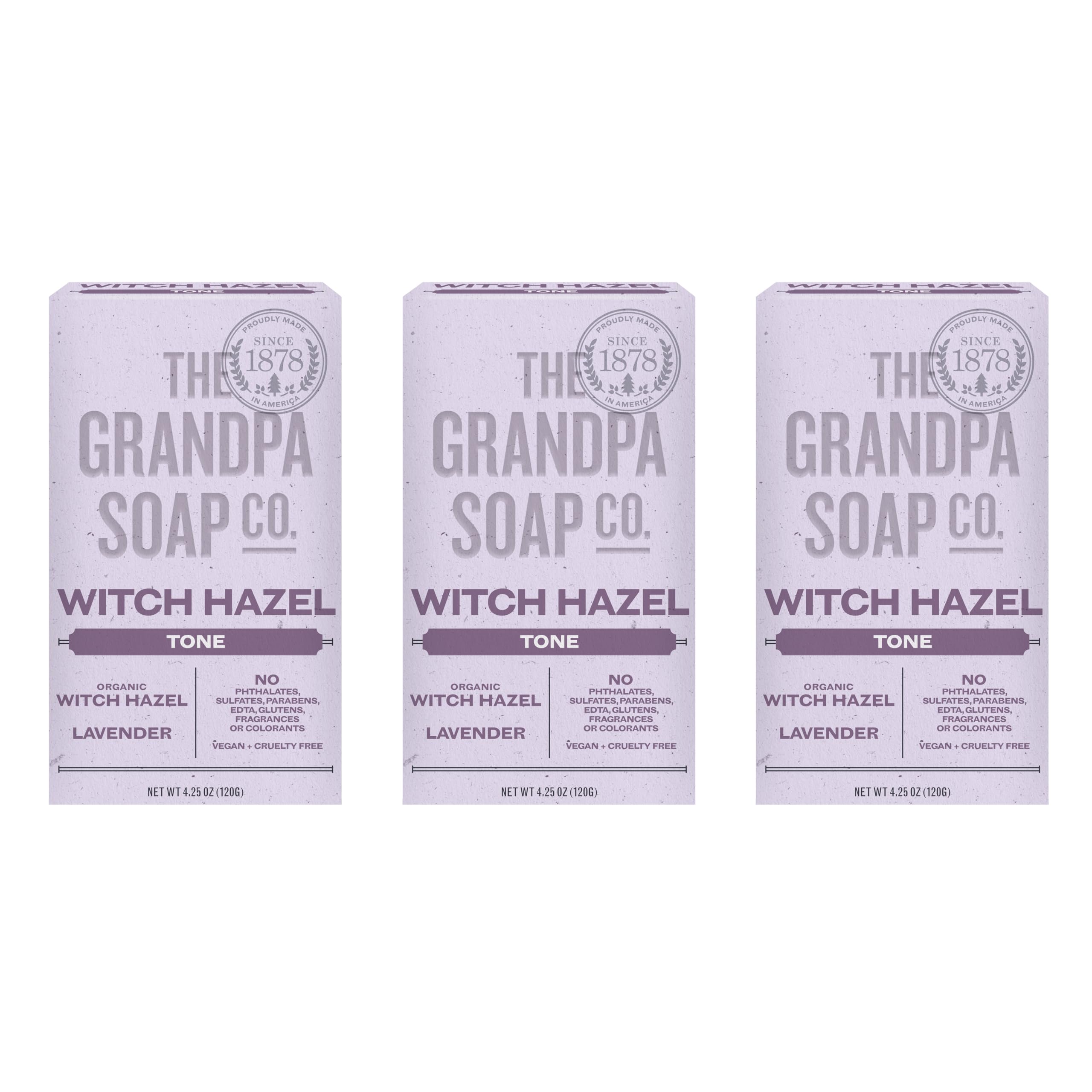 The Grandpa Soap Company Witch Hazel Bar Soap - For Face and Body, Tones and Rejuvenates Skin, |25 Oz, 3 Pack
The Gran